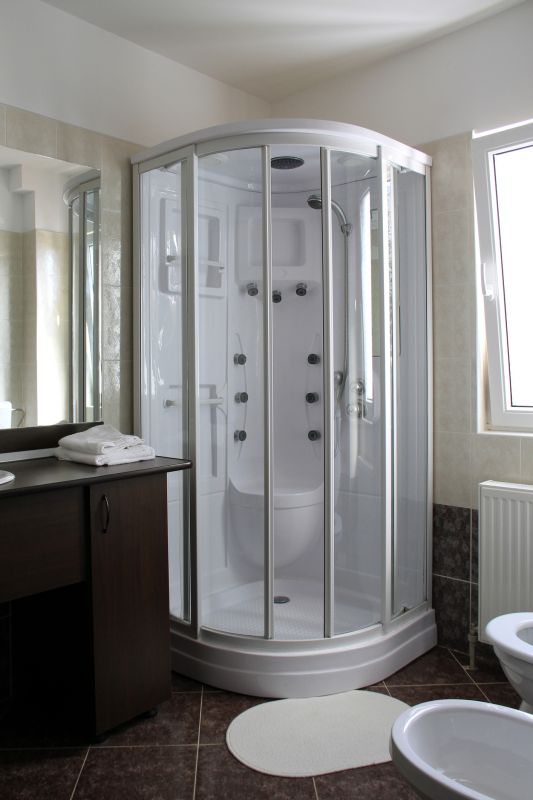 Small Corner Shower with Glass Doors